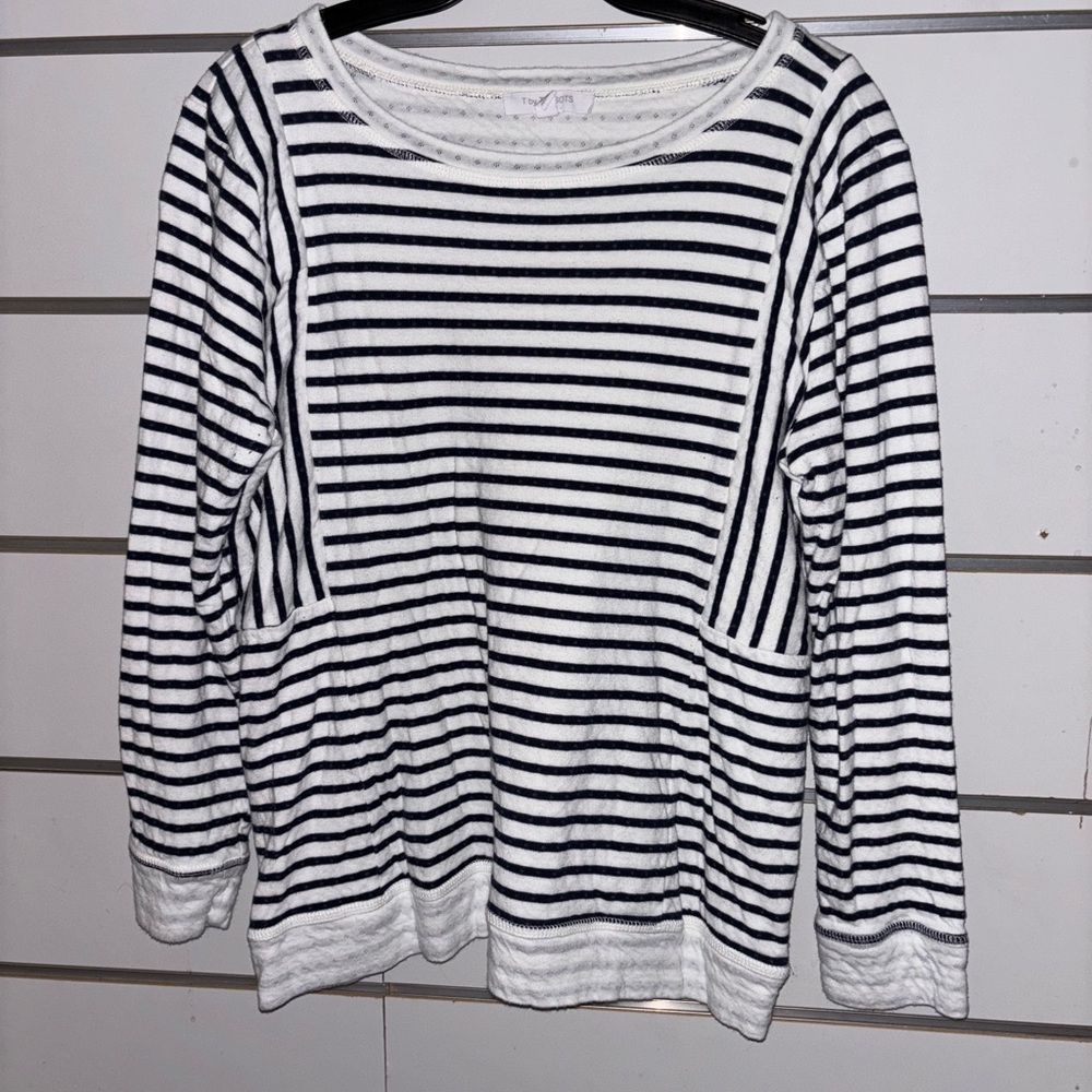 Talbots Navy Blue and White Striped Long Sleeve Tee Lp 100% Cotton comfortable
